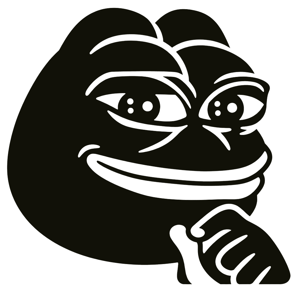 Pepe smiling thoughtfully with a hand under his chin